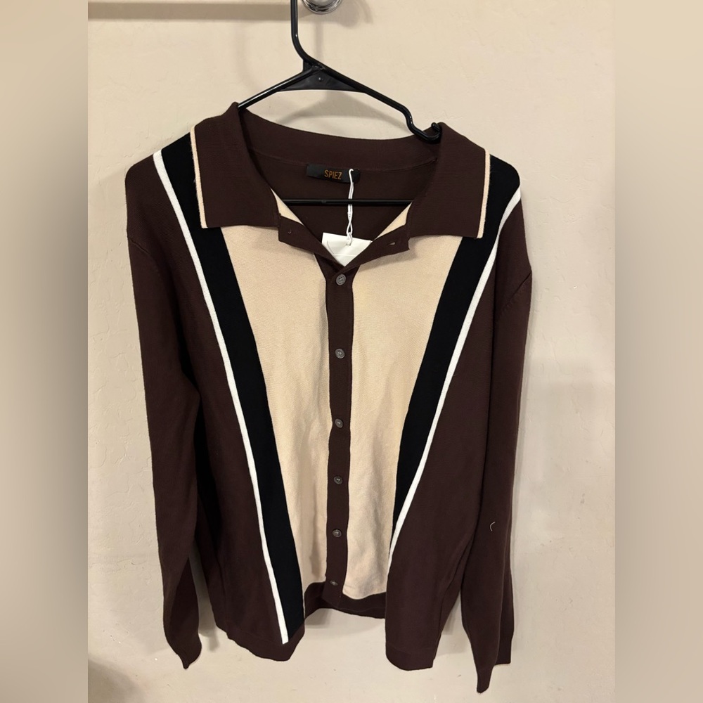 Brown and Cream Collared Cardigan Sweater